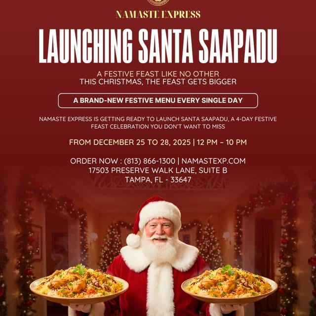 Savor a different festive feast with Santa Saapadu at Namaste Express, Dec 25–28, 12–10 PM